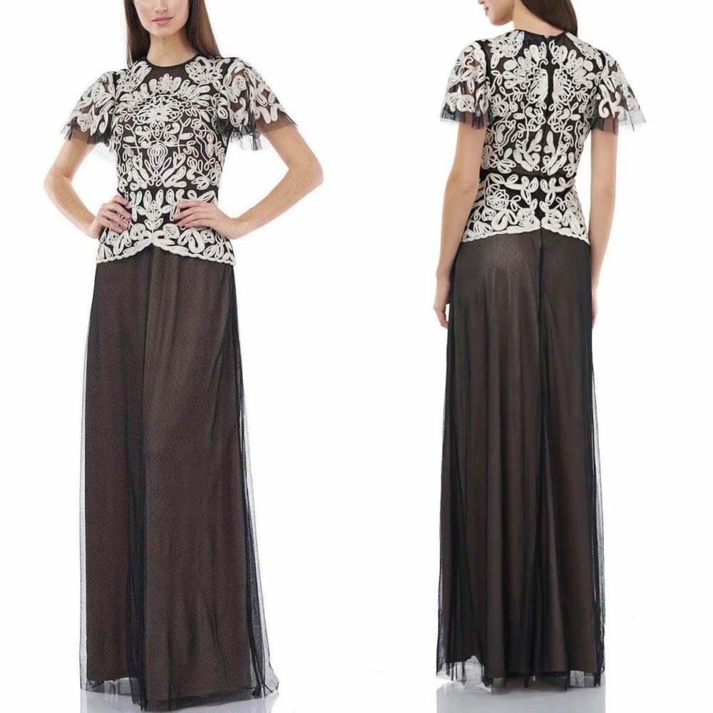JS Collections Soutache D’Esprit A-Line Gown Size 10 NWT Embroidered Swiss Dot